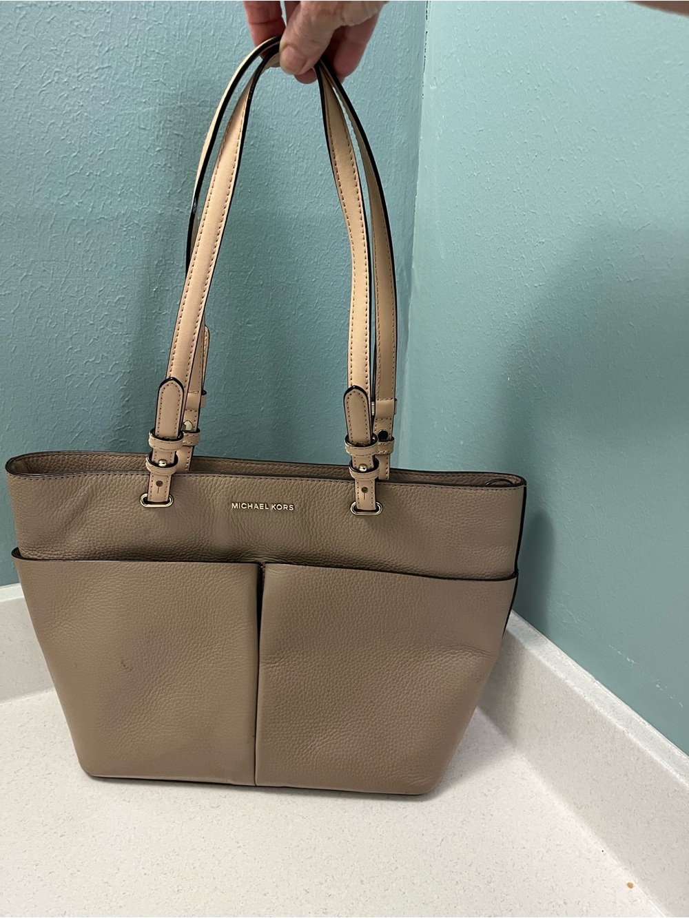 Michael Kors Taupe Tote with Cream Straps